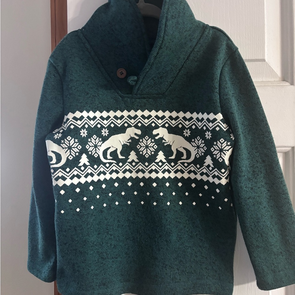 Jumping Beans 3T toddler Green Dinosaur Sweater with White Pattern